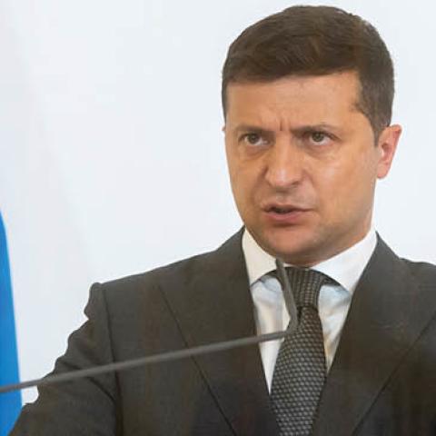 President of Ukraine Volodymyr Selensky at his official visit in Austria at Federal Chancellery on September 15, 2020 in Vienna, Austria. Press conference with the Austrian Federal Chancellor. (Photo by Martin Juen/SEPA.Media /Getty Images)