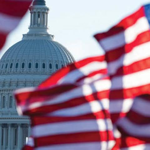 U.S. flags flutter in the wind at the Mall before the Inauguration of U.S. President-Elect Joe Biden in Washington, DC on January 20, 2021 (Photo by ROBERTO SCHMIDT/AFP via Getty Images)