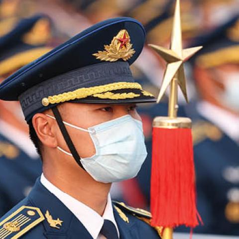 Members of the Chinese military orchestra march on Tiananmen Square before a celebration marking the 100th founding anniversary of the Chinese Communist Party on July 1, 2021 in Beijing, China. (Photo by Lintao Zhang/Getty Images)