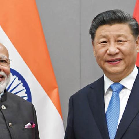 Chinese President Xi Jinping meets with Indian Prime Minister Narendra Modi in Brasilia, Brazil, Nov. 13, 2019. (Photo by Zhang Ling/Xinhua via Getty Images)