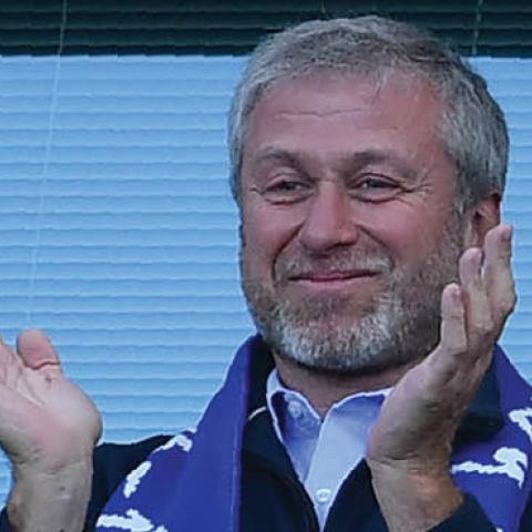Roman Abramovich, Chelsea’s Russian owner, applauds as players celebrate a league title at Stamford Bridge, in London, in 2017 (Ben Stansall/AFP/Getty Images) 