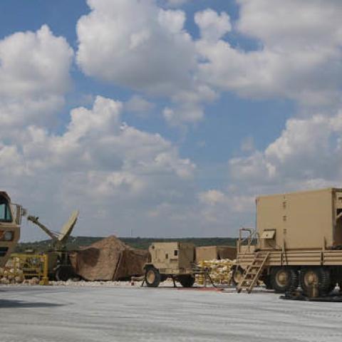 Bravo Battery, 62nd Air Defense Artillery Regiment, 69th Air Defense Artillery Brigade emplaced onto the new training area for a month long exercise  (U.S. Army photo by Sgt. Brandon Banzhaf)