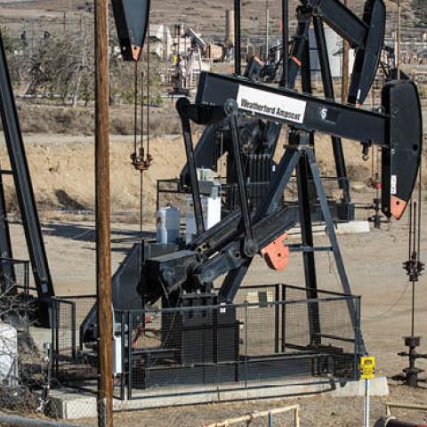  Oil pumpjacks line the horizon in Chevron's Kern River Oil Field, the fifth largest in the United States, located just north and east of Bakersfield, is viewed on July 7, 2021, in Oildale, California (Photo by George Rose/Getty Images)