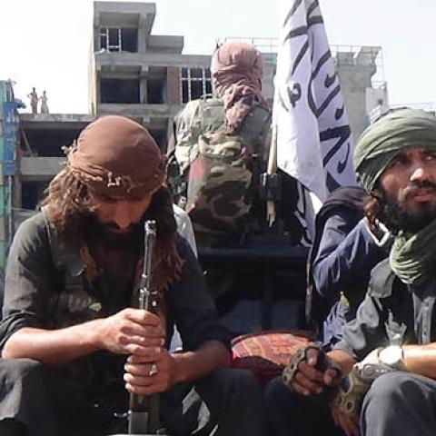 Taliban members patrol the streets of Jalalabad city, Afghanistan on August 17, 2021, as the Taliban takes control of Afghanistan after President Ashraf Ghani fled the country (Photo by Stringer/Anadolu Agency via Getty Images)