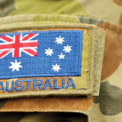 A detail of the flag of Australia on an Australian Army soldier on May 09, 2019 in Seymour, Australia (Photo by Scott Barbour/Getty Images)