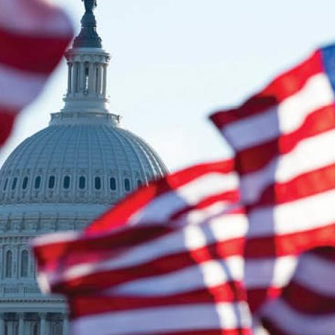 U.S. flags on the Mall before the Inauguration of US President-Elect Joe Biden in Washington, DC on January 20, 2021 (Photo by ROBERTO SCHMIDT/AFP via Getty Images)