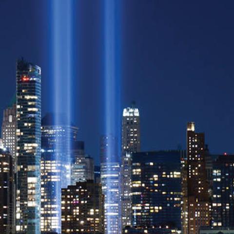 The annual Tribute in Light that will mark the 20th anniversary of the attacks on the World Trade Center (Photo by Gary Hershorn/Getty Images)