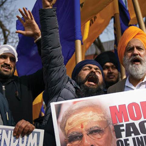 Members of Sikhs For Justice rally against Prime Minister of India Narendra Modi in Lafayette Square across the street from the White House on February 18, 2020 in Washington, DC. (Drew Angerer/Getty Images)