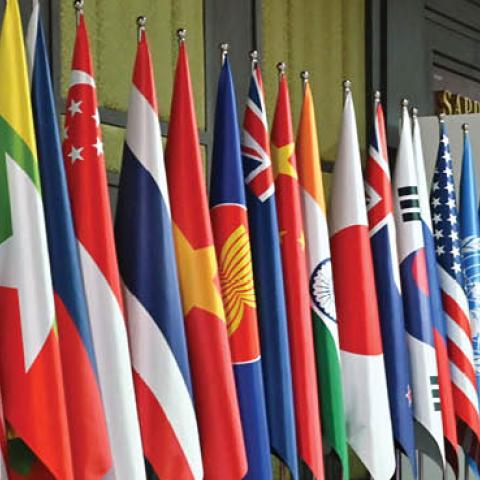 The national flags of the various countries attending the 35th Association of Southeast Asian Nations (ASEAN) Summit are displayed in Bangkok on November 4, 2019 (Photo by ROMEO GACAD/AFP via Getty Images)