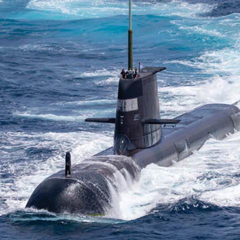 The Royal Australian Navy submarine HMAS Rankin is seen during AUSINDEX 21, a biennial maritime exercise between the Royal Australian Navy and the Indian Navy on September 5, 2021 in Darwin, Australia (Yuri Ramsey/Australian Defence Force/Getty Images)