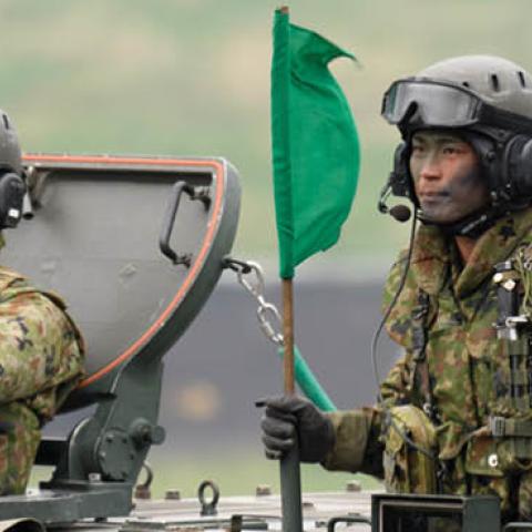 Japan's Ground Self-Defense Forces (JGSDF) soldiers during a live fire exercise at JGSDF's training grounds in the East Fuji Maneuver Area on May 22, 2021 in Gotemba, Shizuoka, Japan. (Photo by Akio Kon - Pool/Getty Images)