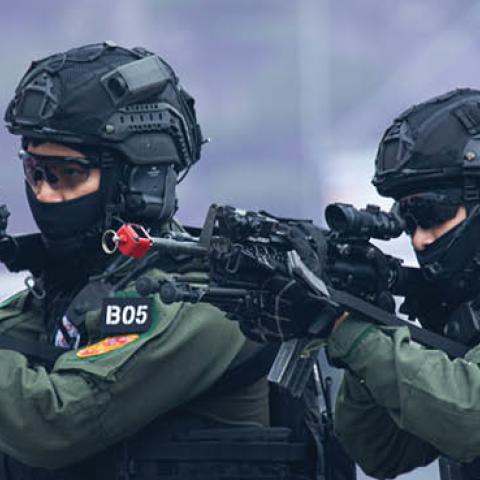 Taiwan Airborne Service Corps conducts an anti-terror drill in Taipei, Taiwan on October 10, 2020. (Photo by Annabelle Chih/NurPhoto via Getty Images)