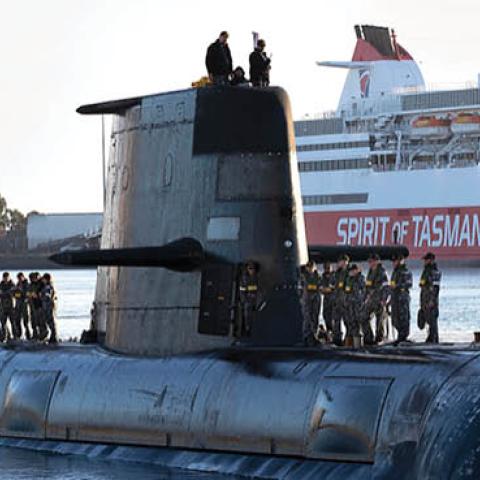 Royal Australian Navy submarine HMAS Sheean arrives in Devonport on April 22, 2021 in Tasmania, Australia. (Photo by POIS Andrew Dakin/Australian Defence Force via Getty Images)
