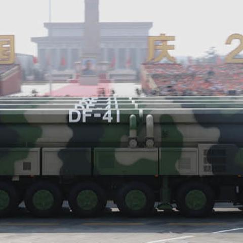 Dongfeng-41 intercontinental strategic nuclear missiles are reviewed in a military parade celebrating the 70th founding anniversary of the People's Republic of China in Beijing, capital of China, Oct. 1, 2019. (Xinhua/Liu Bin via Getty Images)