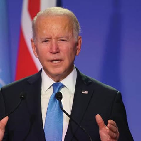 U.S. President Joe Biden speaks on day three of COP26 at SECC on November 2, 2021 in Glasgow, United Kingdom. (Photo by Steve Reigate - Pool / Getty Images)