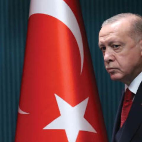 President of Turkey Recep Tayyip Erdoğan arrives at a press conference in Ankara, Turkey, on September 21, 2020. (Adem Altan/AFP via Getty Images)