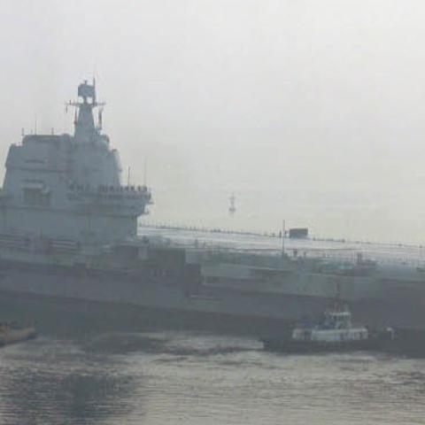 China's first home-built aircraft carrier sets out from a port of Dalian DSIC Shipyard for sea trials on May 13, 2018. (Photo by Getty Images)