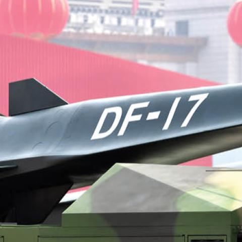 The DF-17 hypersonic glide vehicle is displayed during a military parade at Tiananmen Square on October 1, 2019 in Beijing, China. (The Asahi Shimbun via Getty Images)