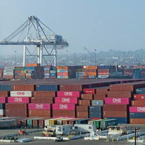 General views of shipping containers stacked at the Port of Los Angeles on November 07, 2021 in Los Angeles, California. (Photo by AaronP/Bauer-Griffin/Getty Images)