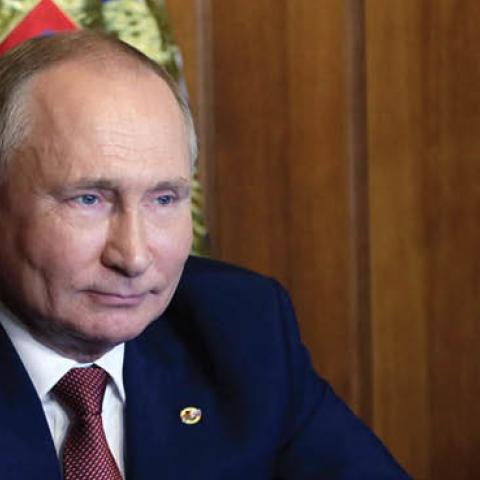 Russian President Vladimir Putin attends a meeting of the Supreme State Council of the Union State of Russia and Belarus on Unity Day, in Sevastopol, Crimea, on November 4, 2021. (Getty Images)
