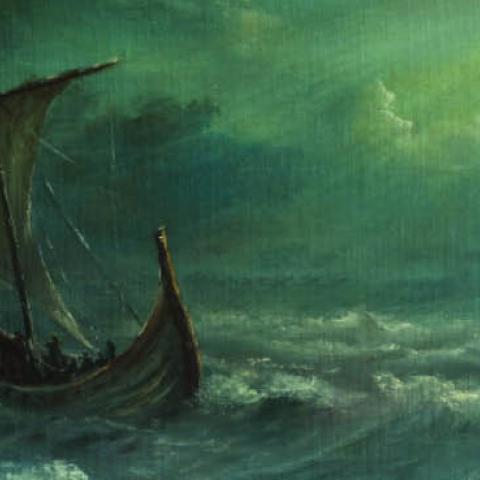 A painting showing a Viking ship. (Pobytov/Getty Images)