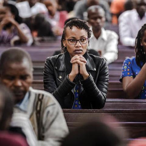 Catholics pray during Sunday mass at Holy Family Minor Basilica in Nairobi, Kenya on March 22, 2020. (Photo by LUIS TATO/AFP via Getty Images)