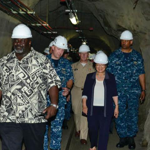 Mazie Hirono (D-HI) and Rear Adm. John Fuller, commander of Navy Region Hawaii and Naval Surface Group Middle Pacific, tour Red Hill Bulk Fuel Storage Facility in Honolulu, Hawaii. (U.S. Navy)