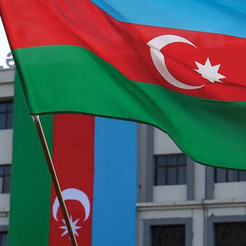  Azerbaijan flag waving in center of the city on November 28, 2020 in Baku, Azerbaijan. (Photo by Aziz Karimov/Getty Images)