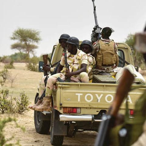 Niger Army armed forces patrol during a visit of Niger's Interior Minister to a camp for displaced populations near Diffa on June 16, 2016 following attacks by Boko Haram fighters in the region. (Issouf Sanogo/AFP via Getty Images)