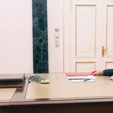 Russian President Vladimir Putin chairs a Security Council meeting via videolink in Moscow on March 11, 2022. (Photo by Mikhail Klimentyev/Sputnik/AFP via Getty Images)