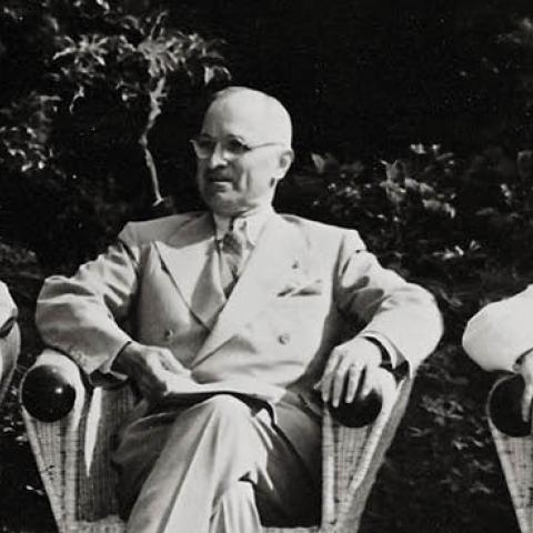 The leaders of the Big Three meeting at Potsdam, (from left) British Prime Minister Winston Churchill (1874 - 1965), American President Harry S Truman (1884 - 1972) and Soviet leader Joseph Stalin (1879 - 1953), Germany, 2nd August 1945. (Photo by Imagno/