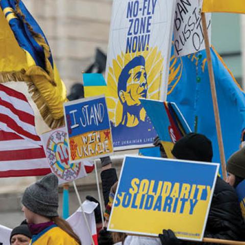 A rally supporting the Ukrainian people. (Michael Siluk/UCG/Universal Images Group via Getty Images)