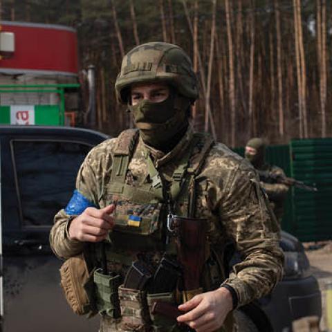 Ukrainian serviceman as seen on March 31, 2022 in Stoyanka, Ukraine. (Photo by Anastasia Vlasova/Getty Images)