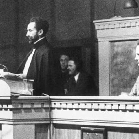 Ethiopian Emperor Haile Selassie in 1936, as he delivered his famed address before the League of Nations. (Getty Images)