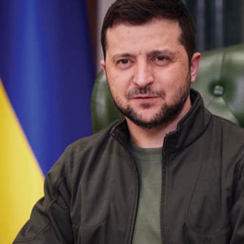Ukrainian President Volodymyr Zelenskyy gives a virtual address on the 22nd day of the Russia-Ukraine war in Kyiv, Ukraine on March 17, 2022. (Getty Images)