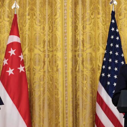 U.S. President Joe Biden delivers remarks alongside Prime Minister Lee Hsien Loong of Singapore in the East Room of the White House on March 29, 2022 in Washington, DC. (Photo by Anna Moneymaker/Getty Images)