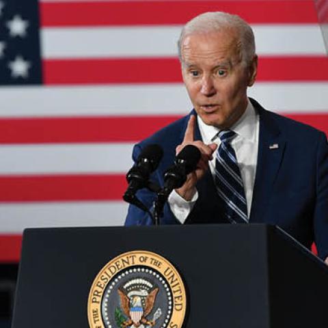 U.S. President Joe Biden delivers remarks in Greensboro, NC on April 14, 2022. (Photo by Peter Zay/Anadolu Agency via Getty Images)