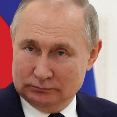 Russia's President Vladimir Putin looks on during talks with Belarus President Alexander Lukashenko on April 12, 2022. (Photo by Mikhail Klimentyev/Sputnik/AFP via Getty Images)