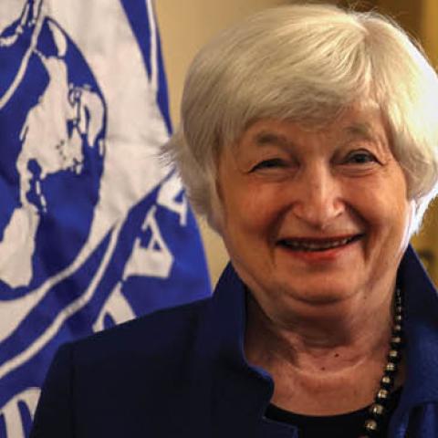 Treasury Secretary Janet Yellen smiles during a photo op at the U.S. Department of the Treasury on July 01, 2021 in Washington, DC. (Photo by Anna Moneymaker/Getty Images)