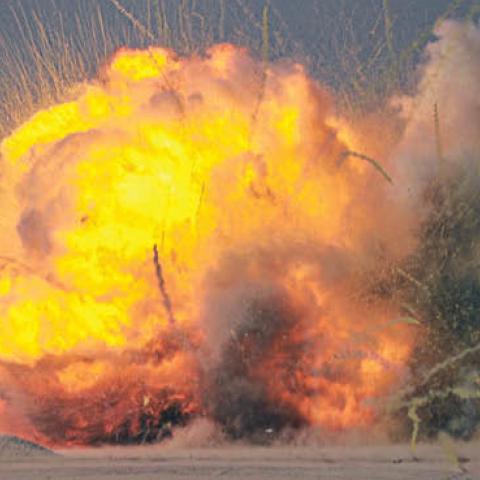 An explosion conducted by the 202nd Ordinance Company at the Udairi Range, Jan. 25, 2022, at Camp Buehring, Kuwait. (U.S. Army Central Public Affairs)