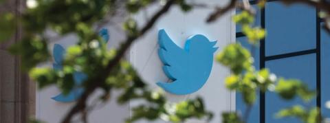 The Twitter logo is seen at their headquarters on April 26, 2022 in downtown San Francisco, California. (Photo by Amy Osborne / AFP via Getty Images)