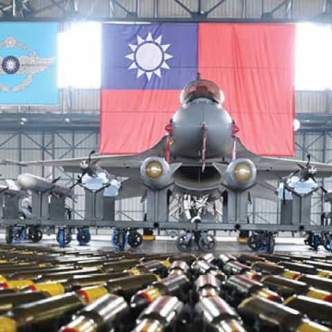 A U.S.-made F-16V fighter jet with its armaments is on display during an exercise at a military base in Chiayi, southern Taiwan on January 15, 2020. (Photo by Sam Yeh / AFP via Getty Images)