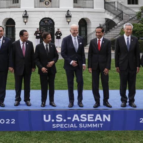 U.S. President Joe Biden and ASEAN leaders pose for a group photo on the South Lawn of the White House in Washington, DC, May 12, 2022. (Photo by Oliver Contreras/for The Washington Post via Getty Images)