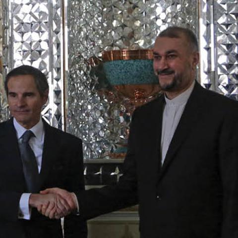 Director General of the International Atomic Energy Agency (IAEA) Rafael Mariano Grossi meets Iranian Foreign Minister Hossein Amir Abdollahian in Tehran, Iran on March 05, 2022. (Photo by Fatemeh Bahrami/Anadolu Agency via Getty Images)