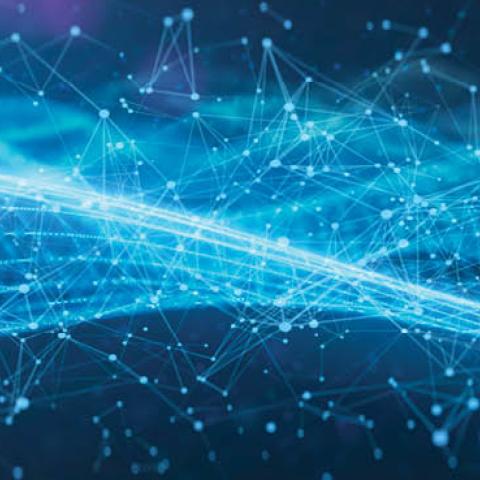 Digital network connections on a black background. (Getty Images)