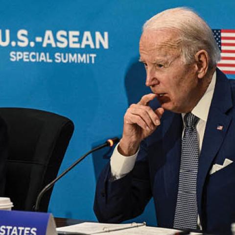 U.S. President Joe Biden participates in the U.S.-ASEAN Special Summit in Washington, DC, on May 13, 2022. (Photo by Brendan SMIALOWSKI / AFP via Getty Images)
