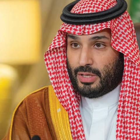 Saudi Crown Prince Mohammed bin Salman attends the opening of the Saudi Green Initiative Forum, via video link, in Riyadh, Saudi Arabia on October 23, 2021. (Photo by Royal Court of Saudi Arabia/Handout/Anadolu Agency via Getty Images)