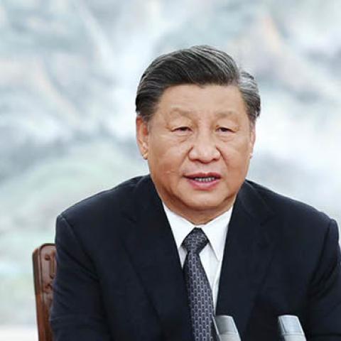 Xi Jinping delivers a keynote speech in virtual format at the opening ceremony of the BRICS Business Forum, June 22, 2022. (Photo by Ju Peng/Xinhua via Getty Images)