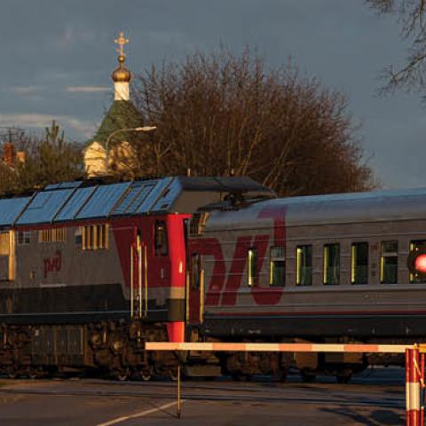 A train from Kaliningrad enters Lithuania on April 16, 2022, in Kybartai, Lithuania. (Photo by Paulius Peleckis/Getty Images)