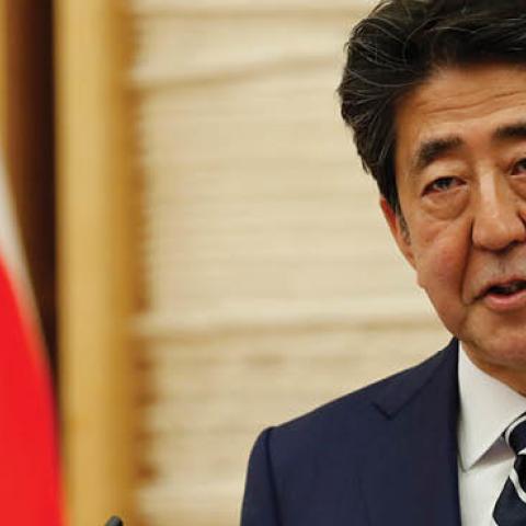 Japan's Former Prime Minister Shinzo Abe speaks at a news conference on May 25, 2020, in Tokyo, Japan. (Photo by Kim Kyung-Hoon - Pool/Getty Images)